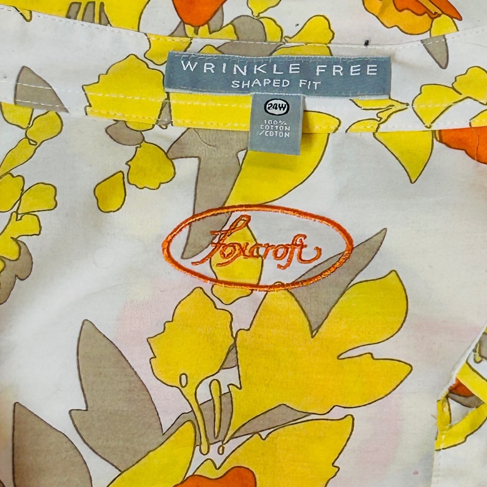 Foxcroft wrinkle free shaped fit women's button blouse retro bright floral 24W - Picture 6 of 9